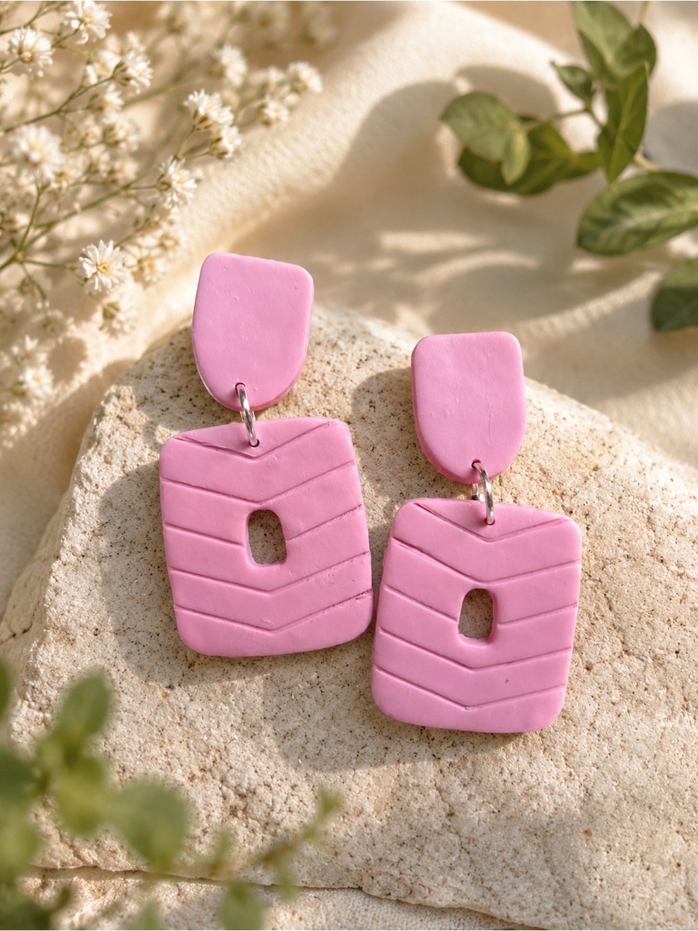 Pink Geometric Dangle Earrings - Lightweight Women Jewelry